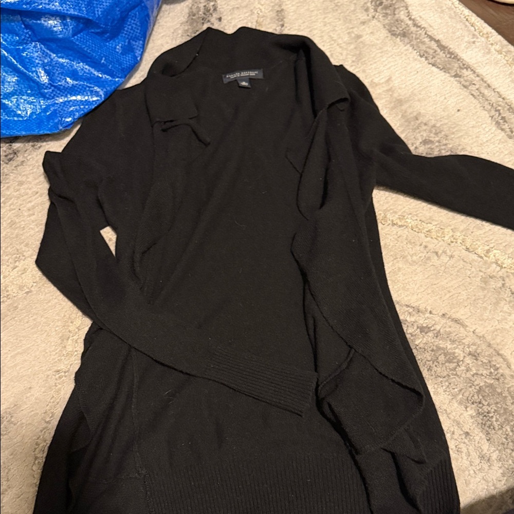 banana republic open front ruffle black cardigan